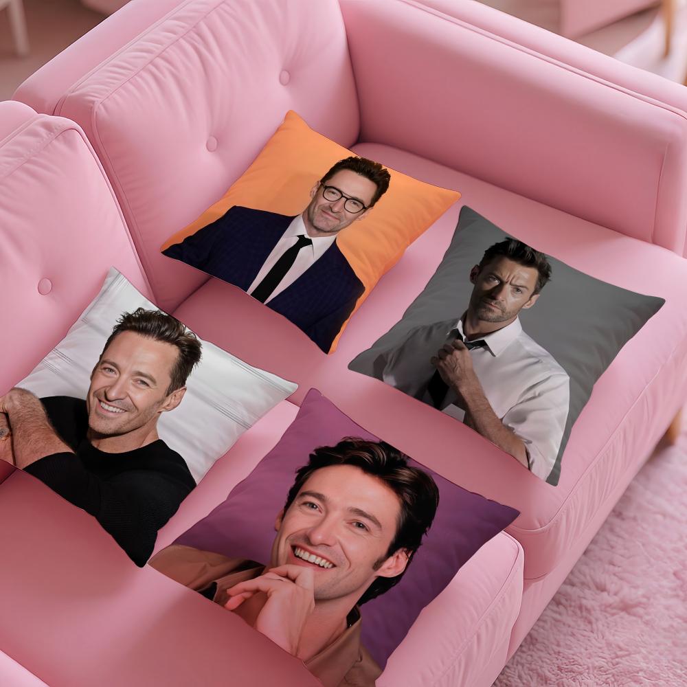 HHugh Jackman Actor Pillow Case Silky Short Plush With Invisible Zipper Dustproof Sofa Cushion Cover For Home Decor