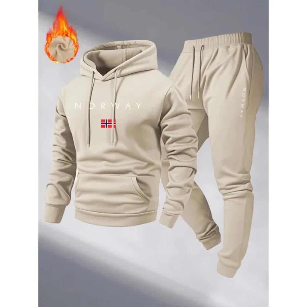 New Style Letter Print Sports Men's Fleece Lined Thick Hooded Long Sleeve Spring-Autumn Leisure Sports Pants