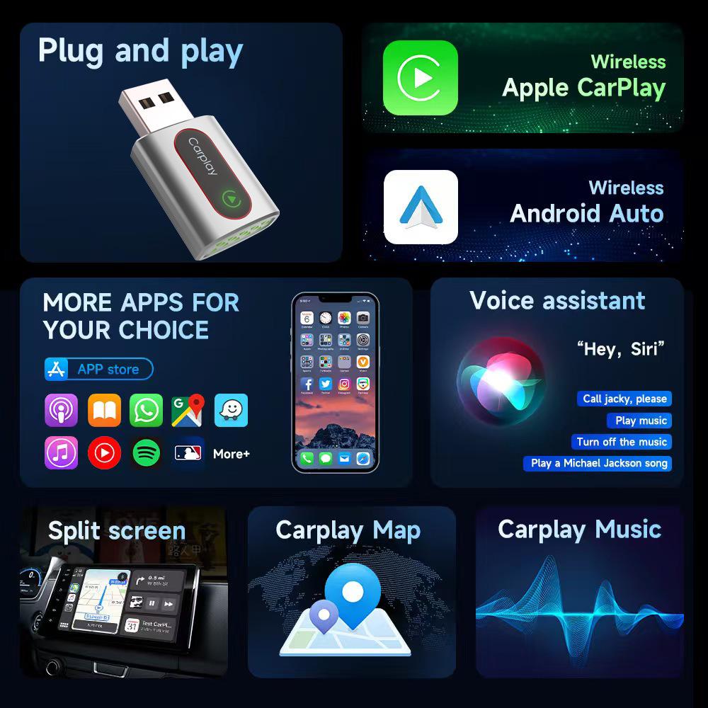 USB Wireless CarPlay Smart Box for iPhone and Android Auto