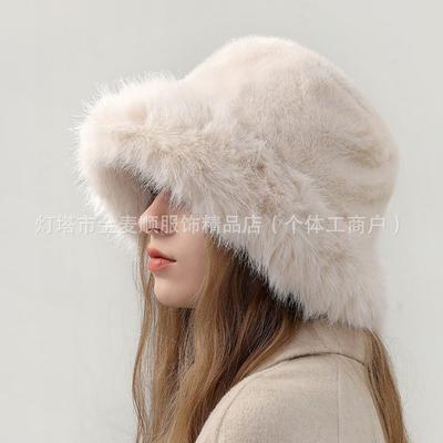 New High-grade Imitation Fur Bucket Hat Autumn and Winter Plush Warm Ear Protection Small Solid Color Fox Hair Hat