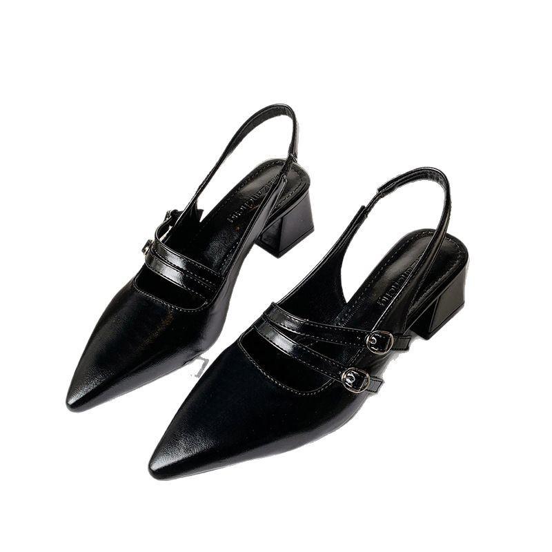 Niche High Heels Solid Color Bag Head Sandals Fairy Shoes 2025 New Spring and Summer Black French Pointed Single Shoes