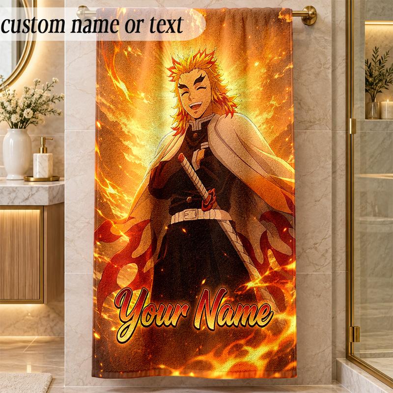 Beach TowelDemon Slayer Custom Name Text Personalized Soft Towel for Beach Pool Indoor Home Decor Gift