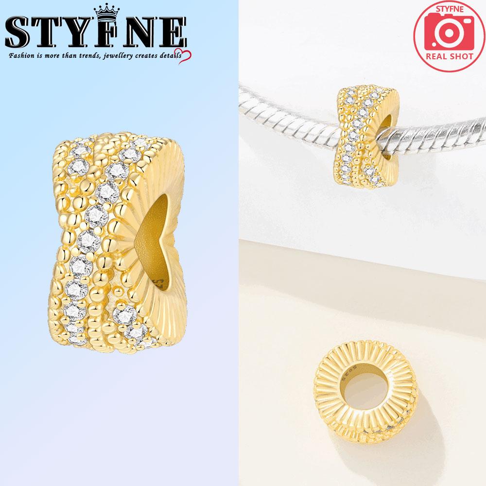 Copper Golden Hollowed-Inlaid Stone Stars And Moon Charms Beads Pendant For Original Bracelet Woman Girl Jewelry