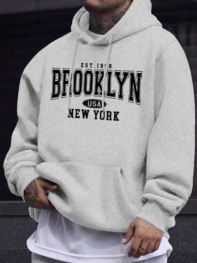 1998 BROOKLYN Grafikdruck Lässige Mode Langarm-Hoodie mit Taschen Bequem und Stilvoll Schlichtes Design Entspannt Chic