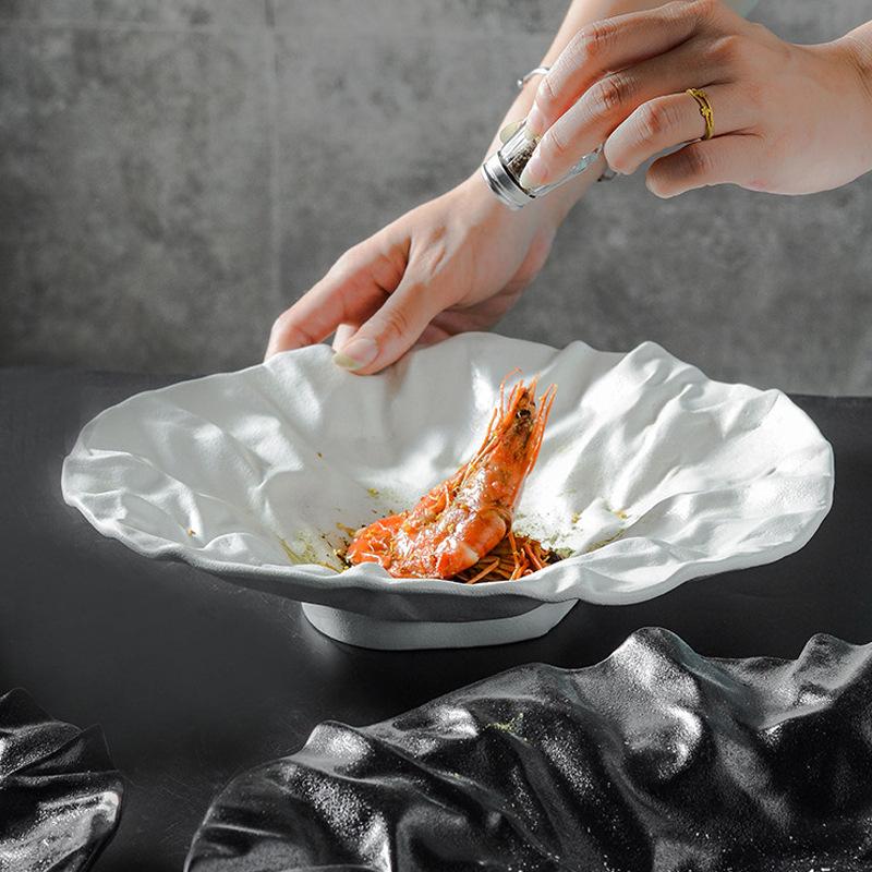 Special-Shaped Pleated Deep Vegetable Plate, Premium Japanese Tableware, Western Salad Plate, High-End Clubhouse Cooking Plate, Dessert Plate