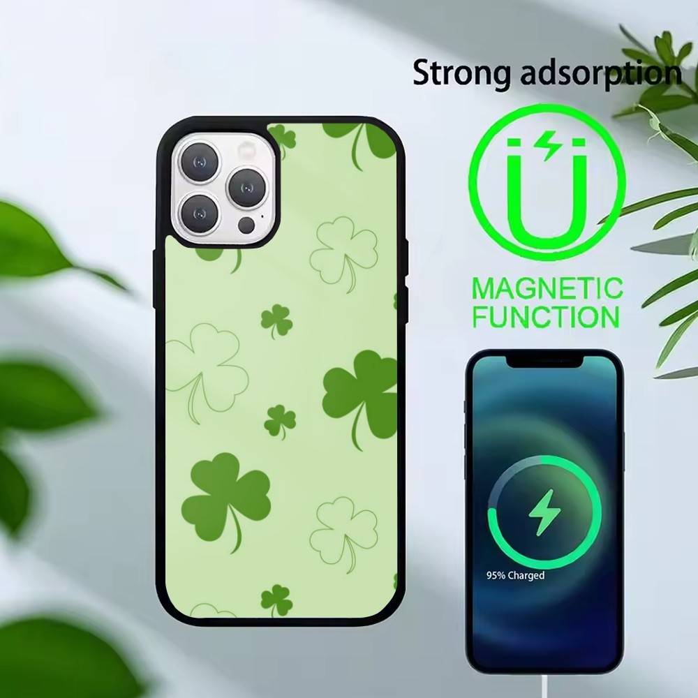 2026-Four-leaf clover Phone Case For iPhone 14,16,15,13,17,12,Plus,Pro,Max Magnetic For Magsafe Frosted Cover