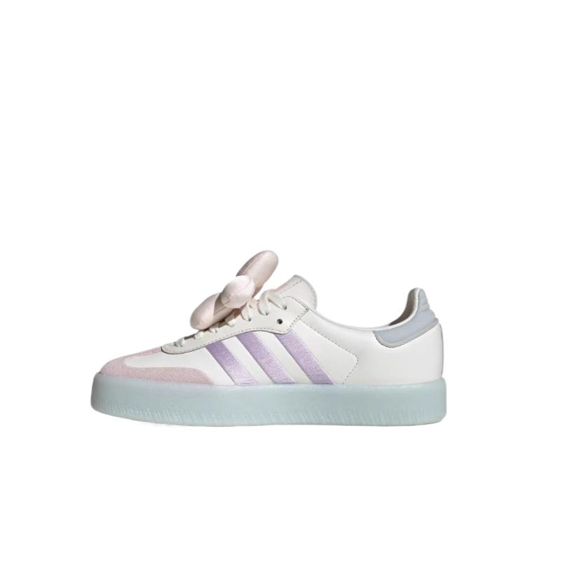 Adidas Originals Samba Leather Synthetic Comfortable Thin Sole Shock Absorption Low Top Skate Shoes Women Sneakers White Light-Purple JR3335