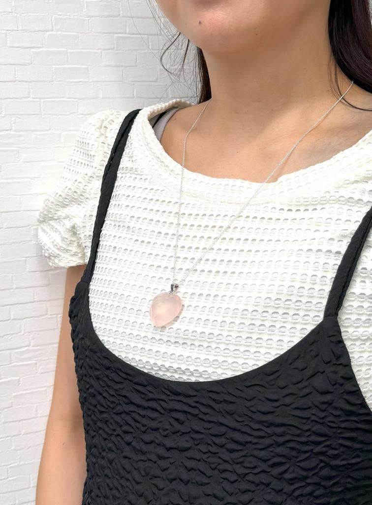 Collana a Cuore in Pietra Naturale Pietra di Potere 60cm Lunga Semplice Argento Sterling 925 Fabbricato in Giappone SV12 Quarzo Rosa [miwaki] da Donna