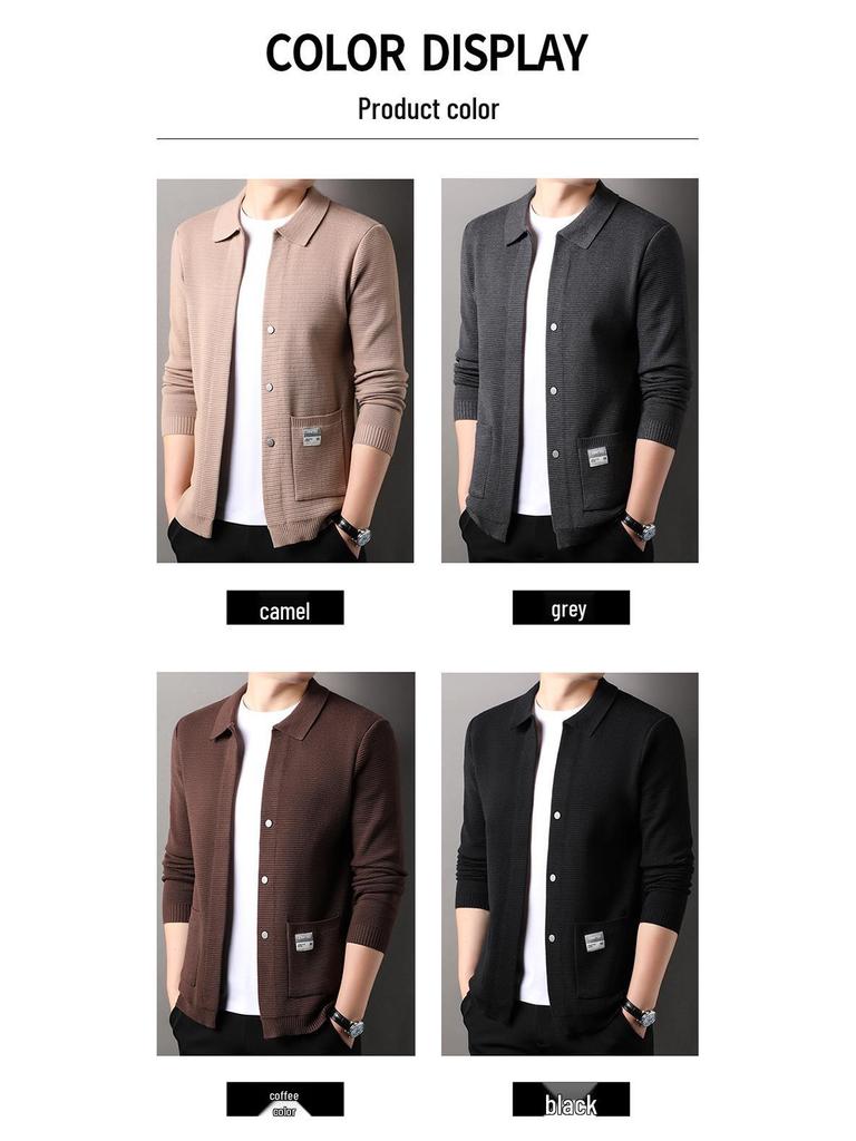 Men's Korean Style Slim Fit Knit Lapel Cardigan Sweater - Spring & Autumn Casual Trendy Jacket