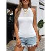 Summer Spring Solid Color Hollow Out Sleeveless Knit Crop Top, Crew Neck Slim Fit Thin Blouse for Women
