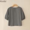 ZANZEA Women Casual Round Neck Summer Short Sleeve Cotton Blouse