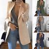 Casaco de Terno Feminino Lapela Manga Longa Aberto na Frente Jaqueta de Terno com Bolsos Cor Sólida Slim Fit Roupa Exterior Básica para Trabalho de Escritório