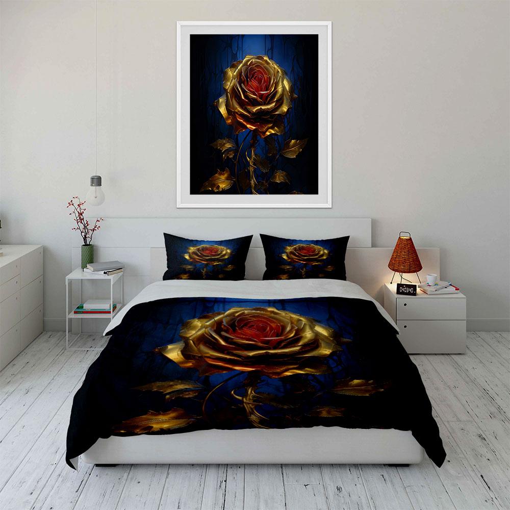 Luxury Rose Decor Set Soft Comfortable Duvet Cover Bedding Set Included 1*Duvet Cover & 2*Pillowcases, Gift