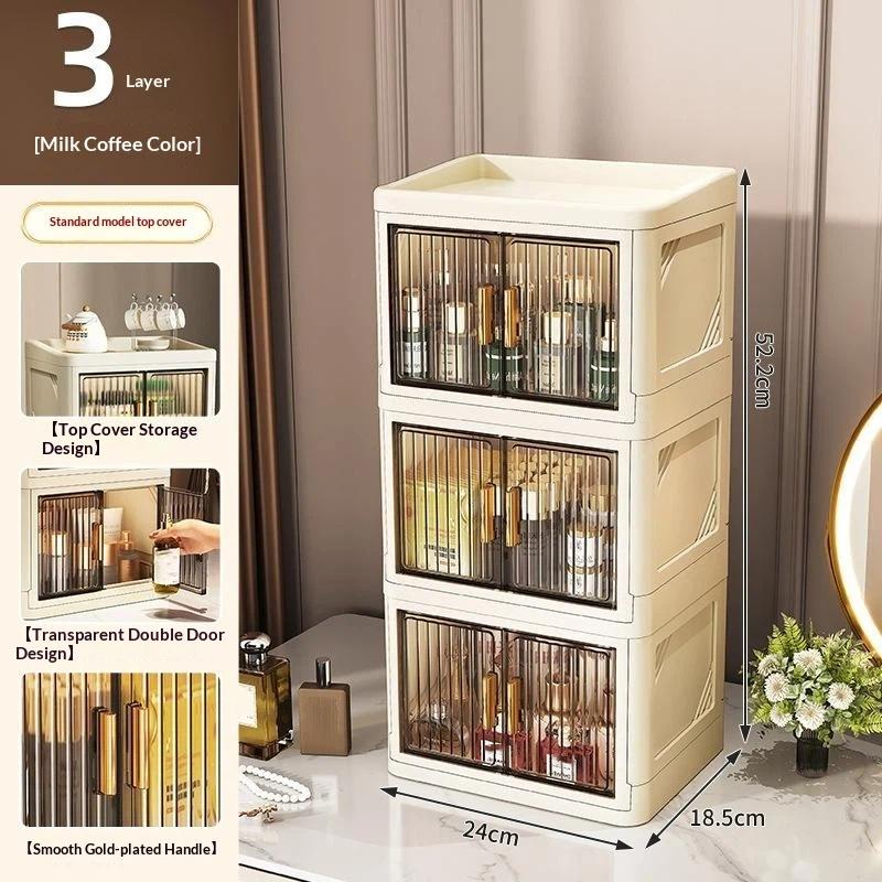 1Pcs Foldable Desktop Storage Box Acrylic Cosmetic Storage Cabinet Multi Layer Dust-Proof Large Capacity Desktop Organizer