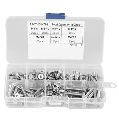 180 peças M4 Aço Inoxidável 304 Parafusos de Cabeça Chata Porcas Kit de Sortimento com Caixa