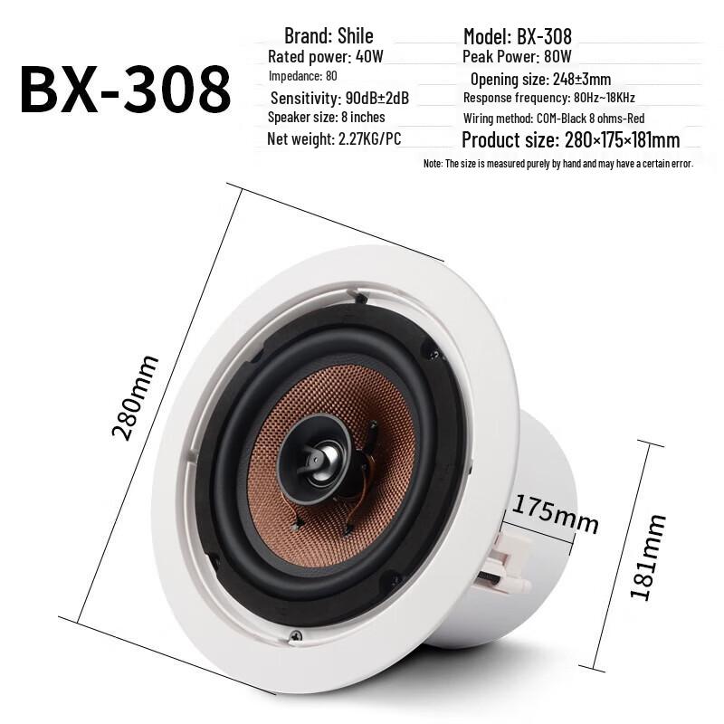 SHILE 8-inch Coaxial Ceiling Speaker Public Address System CN plug (adapter included)