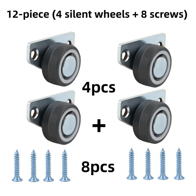 12Pcs (Includes 4 Silent Wheels + 8 Screws) Furniture Drawer Casters, Durable, Silent, And Smooth 1.25inch Side-Mounted Silent Wheels, Metal Surface