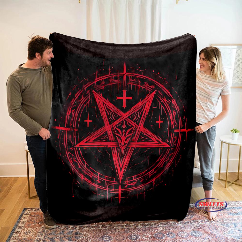 6 Size Warm and Cozy Flannel Blanket, Pentacle Symbol Goat Head Blanket, Sofa Bedroom Office Leisure Nap Cover Blanket,Nice Gift