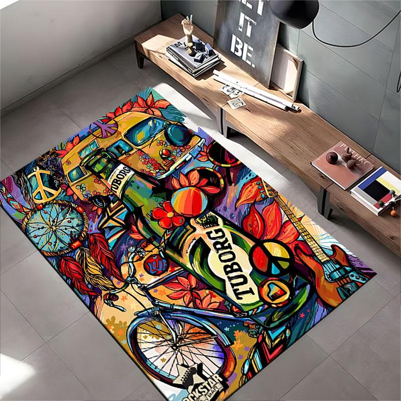 Colorful Retro Peace Design Carpet suitable as a non-slip mat for the living room or bedroom sofa