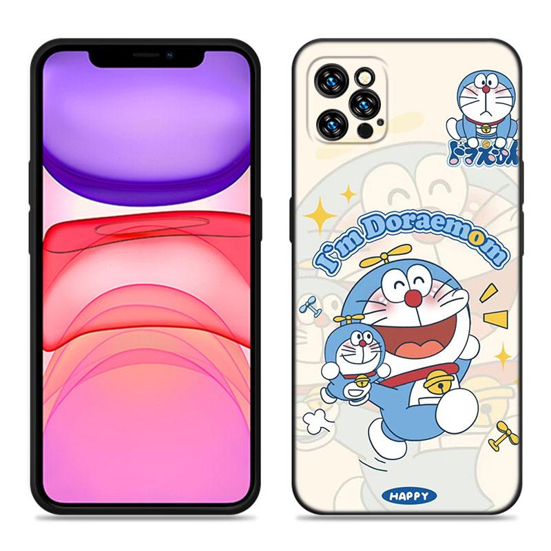 Cartoon Anime Doraemon Phone Case For Apple iPhone 12 13 Mini 11 14 15 Pro Max 7 8 Plus X XR XS SE 2020 2022 Black Silicone Case
