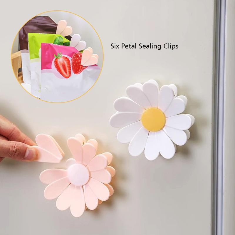 1 Set Refrigerator Magnets Cute Set of Six Clips Snack Storage Daisy Shape Gift Home Decor Durable 3D Design Creative 9x9cm
