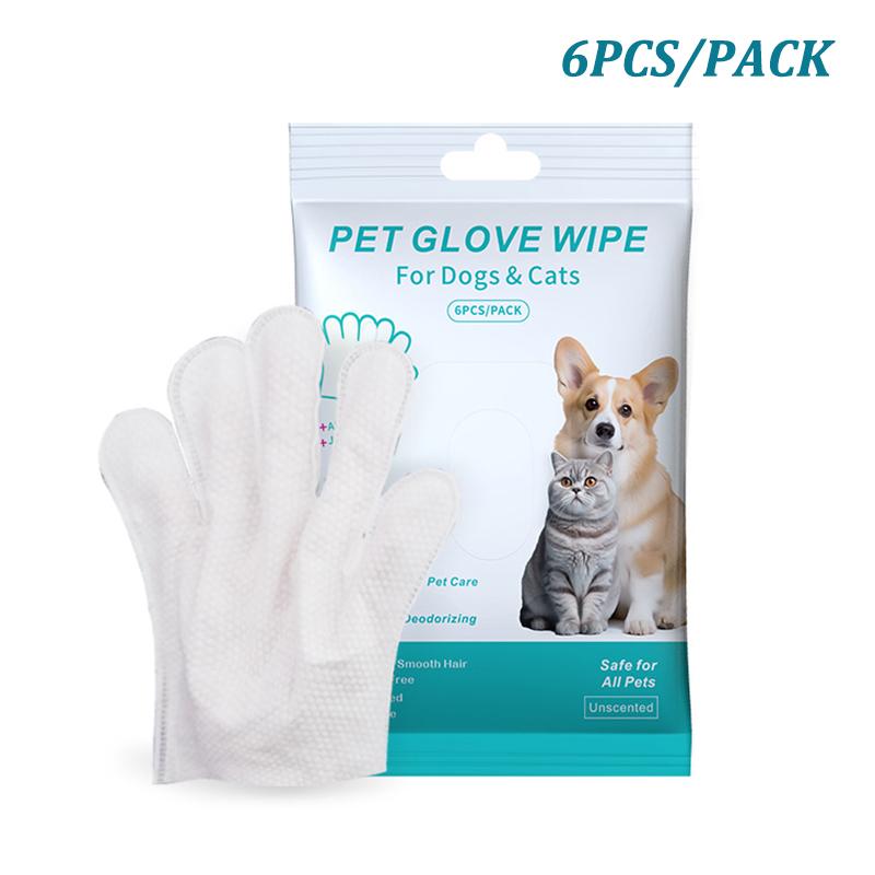

6Pcs Pet Wipes Gloves Free Cleaning Dog & Cat Wipes Puppies and Kittens Bathing Deodorization Paws Disposable Cleaning Gloves зелёный