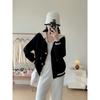 Autumn and winter new thickened jacket woolen hooded knitted cardigan women's casual versatile color matching loose women's coat