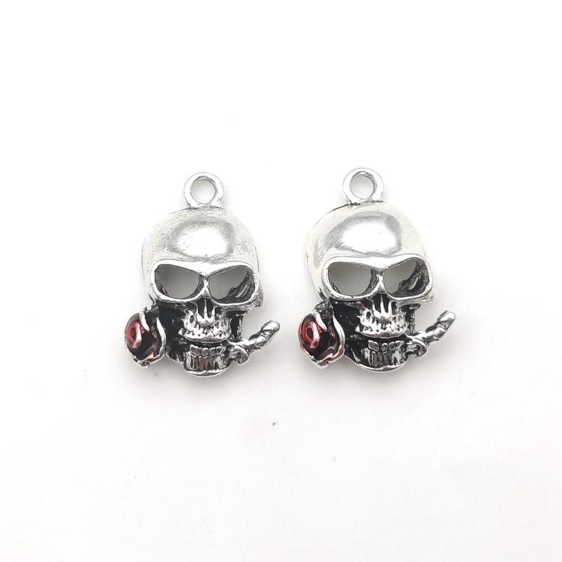 5pcs 19x25mm Rose Flower Skull Gothic Alloy Tibetan Pendants Antique Jewelry Making Small Pendant DIY Handmade Accessories