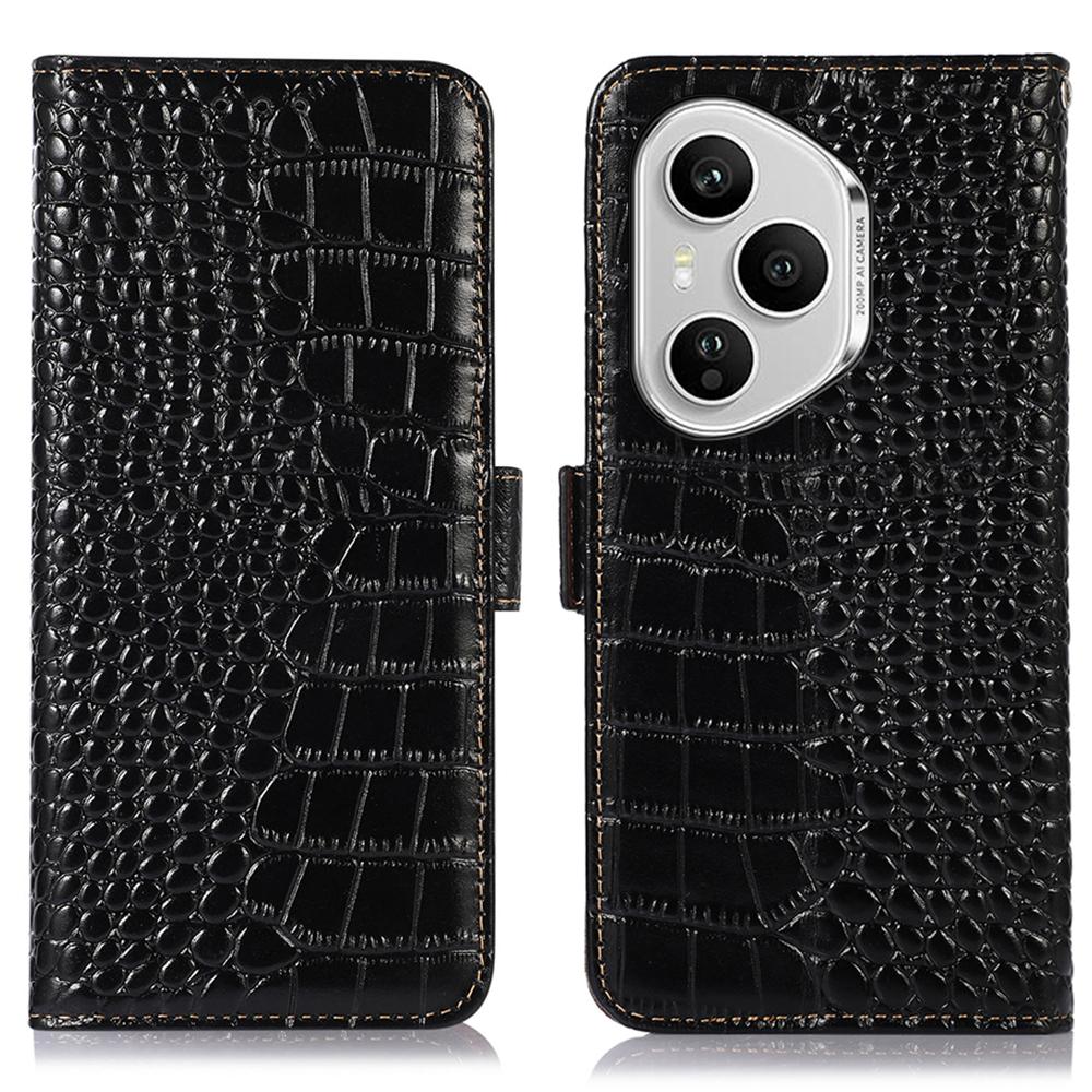 For Honor 400 Pro 5G (Global) Case Crocodile Texture Genuine Cow Leather Phone Wallet Cover
