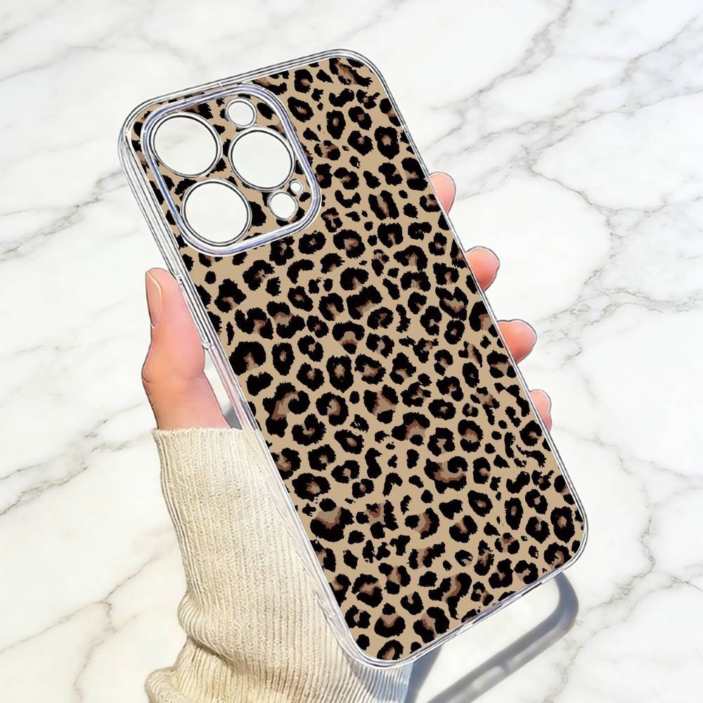 Leopard Print Phone Case Transparent Silicone Soft For iPhone 17 16 15 14 13 12 11 Mini Pro Max Plus