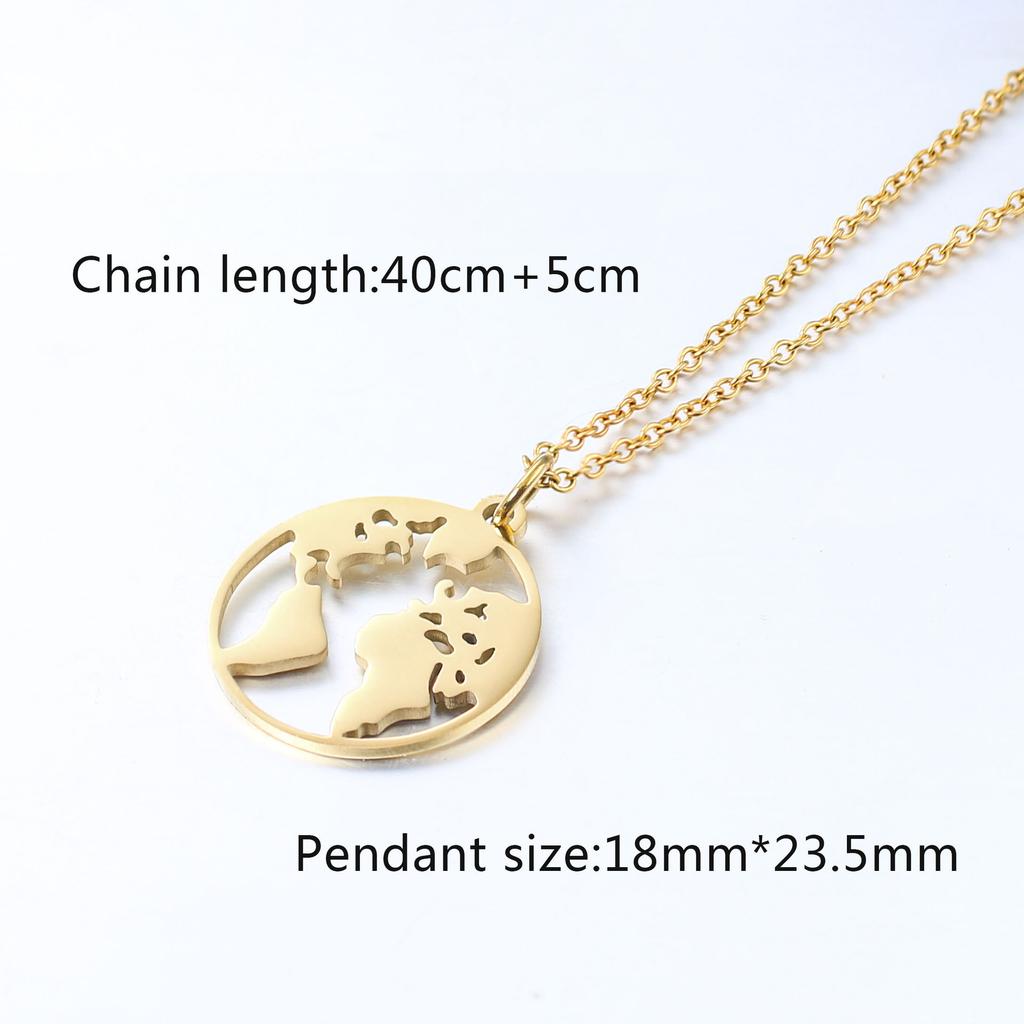 Cross-border Hot Selling World Map Travel Necklace Fashion Stainless Steel Jewelry Hollow Earth Pendant Women's Bamboo Sporty