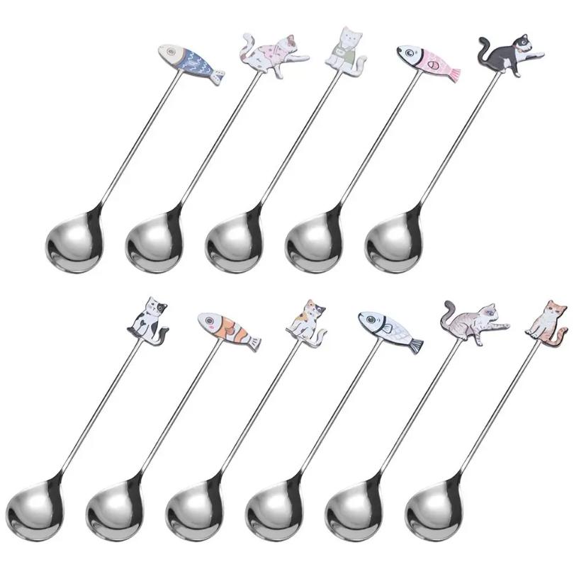 Scoop Polished Cat Fish Stainless Steel Spoon Japanese Korean Style Colorful Stirring Spoon Stirring Spoon Teaspoon Cake