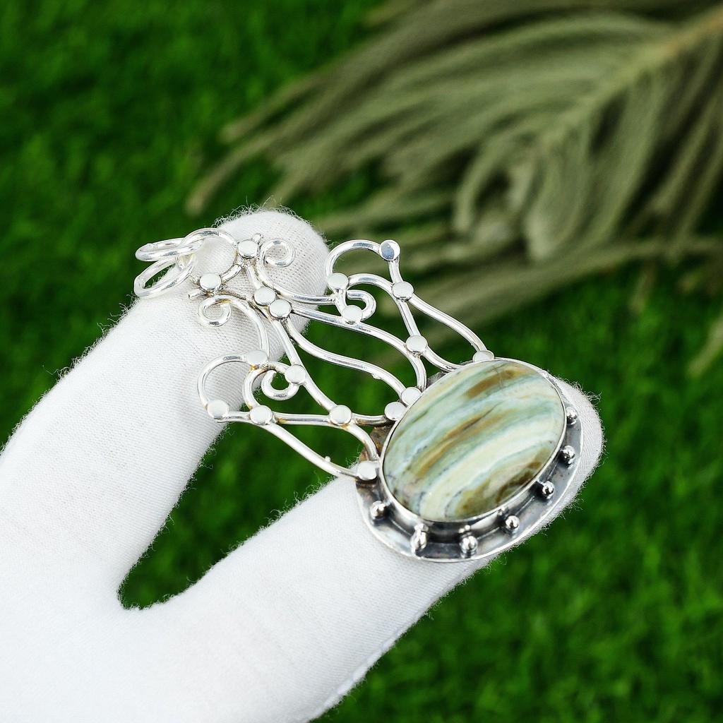 Gift For Women Pendant 925 Sterling Silver Natural Imperial Jasper Gemstone