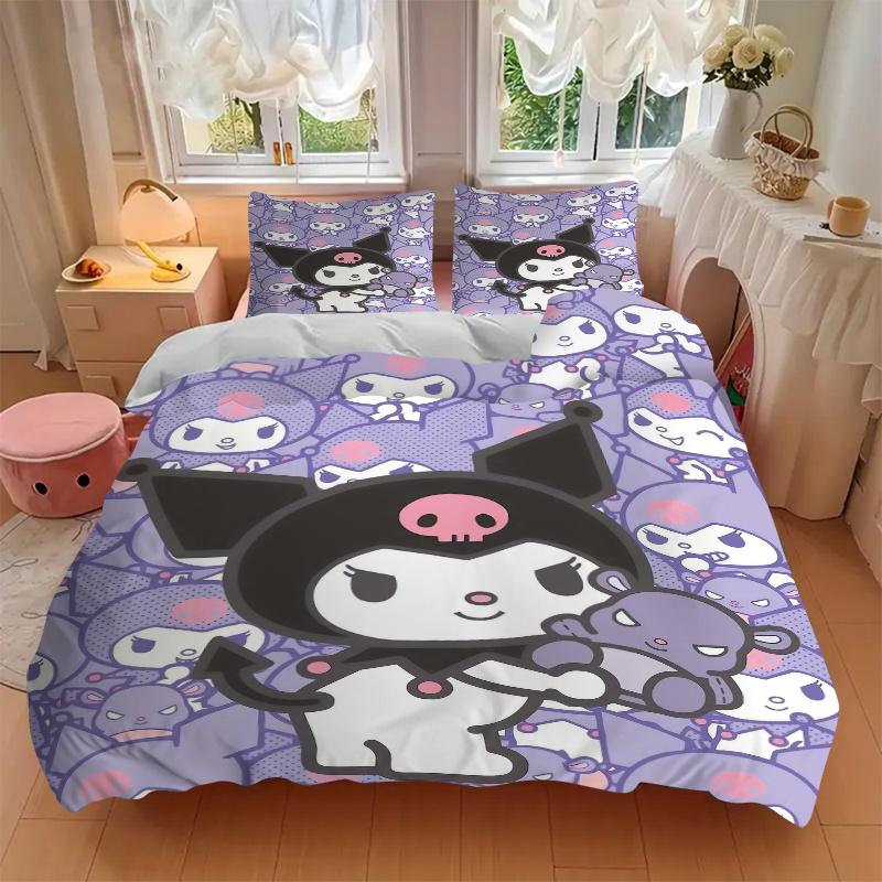 3pcs Kuromi Bedding Set - Includes Quilt Cover and Pillowcases, Suitable for All Seasons, Machine Washable - Ideal Gift for Family and Frien