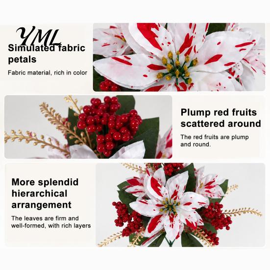 Artificial Dieffenbachia Plants Poinsettia Flowers, Christmas Fake Floral Berry Centerpiece, Fade-Resistant Life Like Indoor Greenery Red And