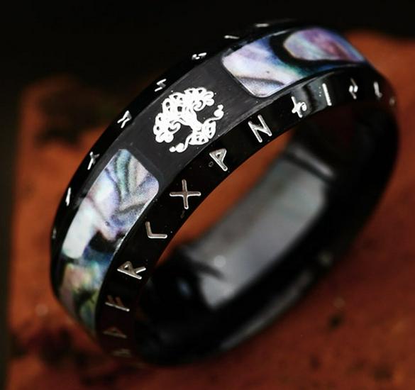 Beier European & American Stainless Steel Antiqued Viking Letter Ring - Retro Fashion Titanium Steel Shell Pattern