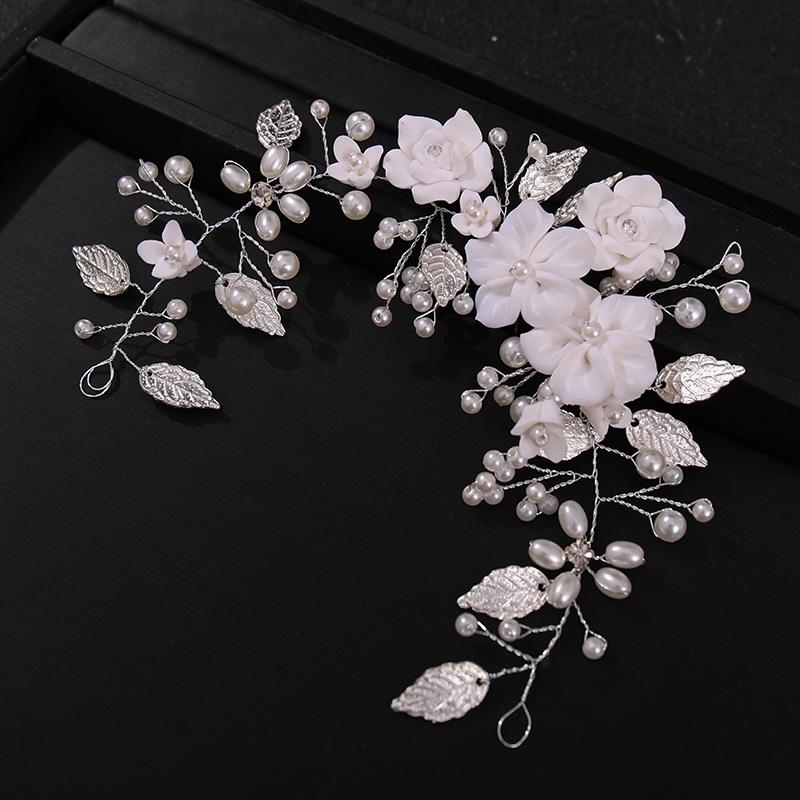 Wedding Crystal Flower Leaf Pearl Headband Hairband Tiaras For Women Bride Party Bridal Wedding Hair Accessories Jewelry Gift
