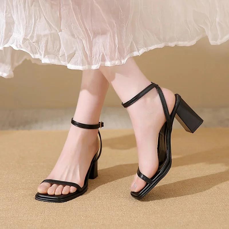 Damensandalen mit hohem Absatz in großer Größe, elegant, bequem, mit dickem Absatz, offenem Zeh, Römerschuhe, Damen-Sommerschuhe, Übergröße 43