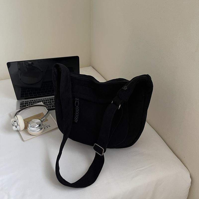 Borsa a spalla in velluto a coste da donna borsa a tracolla a tinta unita