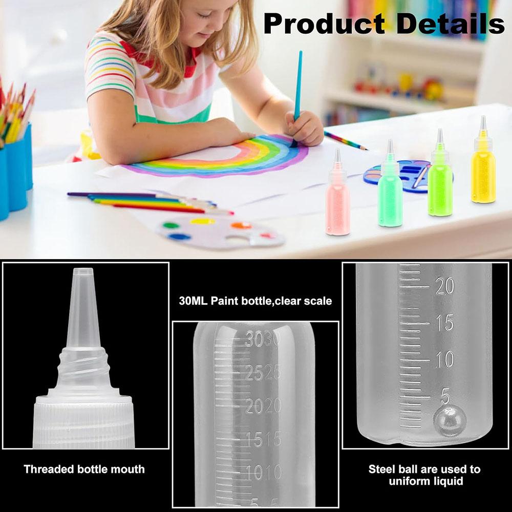 Paint Bottle,Airbrush Paint Bottles Jars Plastic Containers 1oz/30ml of Acrylic Storage Mixing with Ball Jar Bottle Mixer Empty
