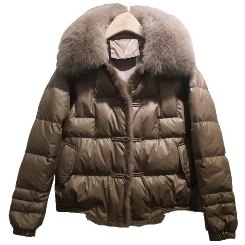 Womens Short Puffer Coat With Faux Fur Collar Stand Zip Front Loose Fit Winter Warm Outerwear