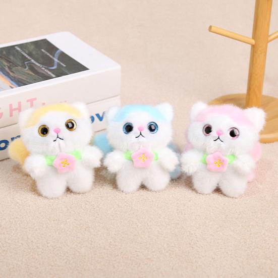 Cute Elf Cat Plush Doll Pendant Keychain Soft Skin-Friendly Plush with Wings And Floral Accent Portable Bag Charm Gift for Kids Cat Lovers