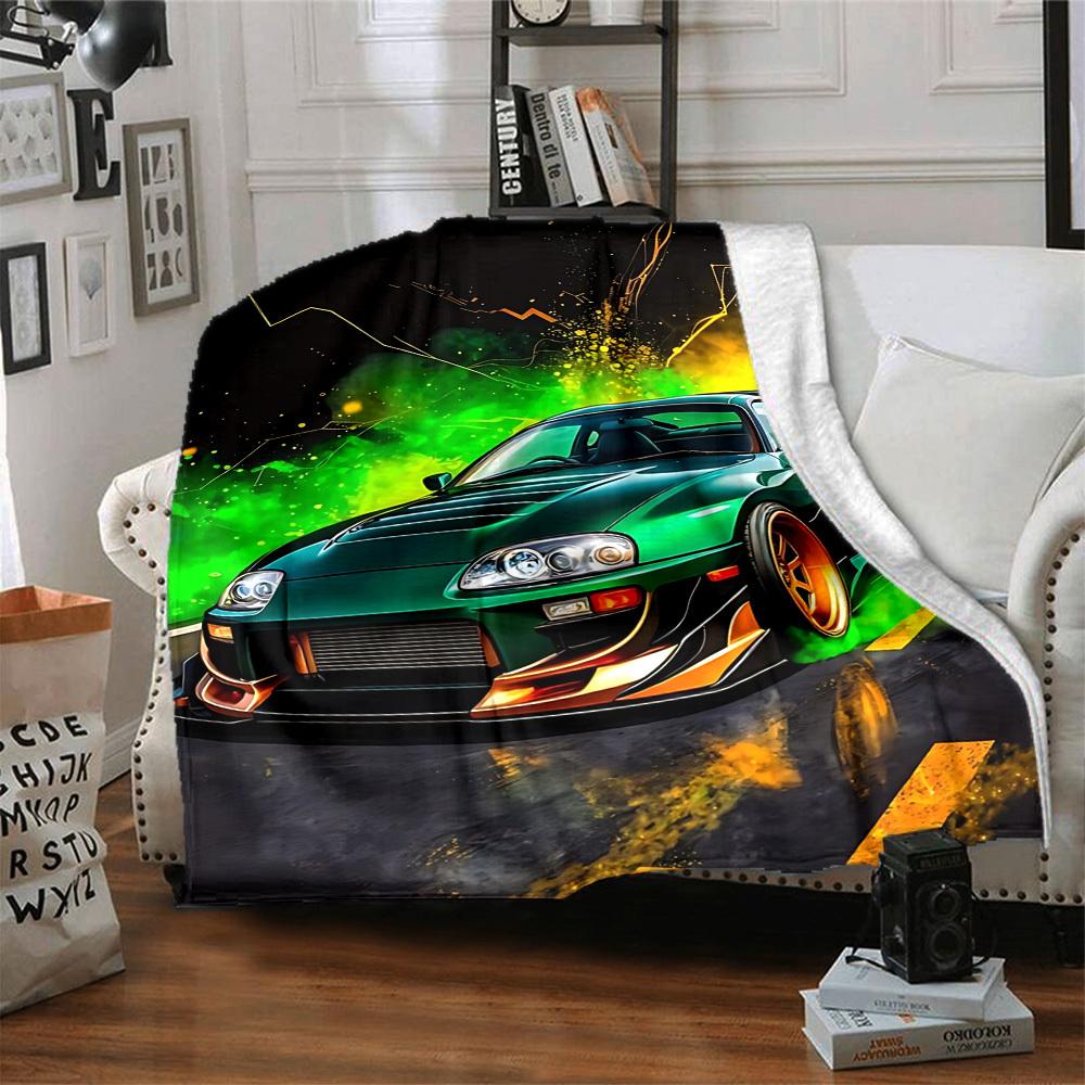 1PC Supra, Street Racing Blanket Soft Warm All Season Throw for Sofa, Bed, Car, Office Vibrant Colorful Design, Durable & Cozy Gift