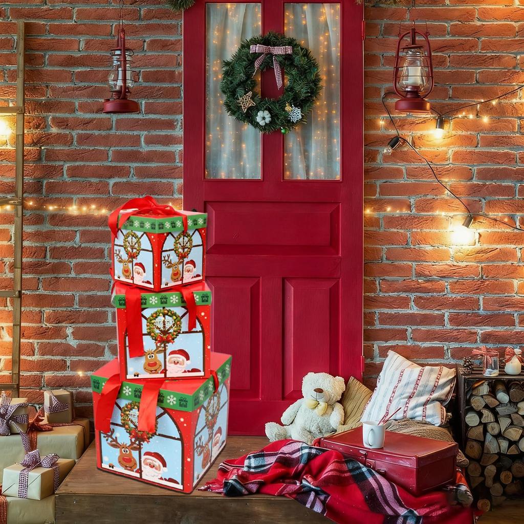 Christmas Boxes Stackable Party Scene Prop Christmas Nesting Empty Boxes For Bedroom Dining Room Living Room Yard Candies Toys