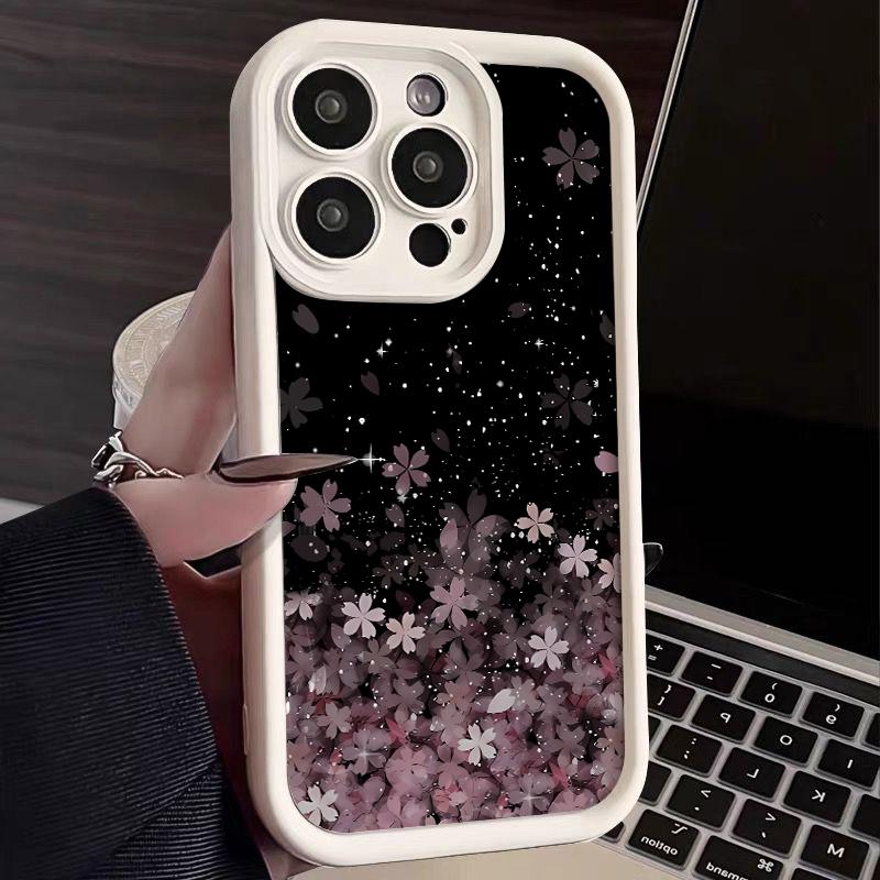 For iPhone 16 Plus 15 14 Pro Max 13 12 Pro 11 XS XR 8 7 Phone Cover Gradient Cherry Blossom Shockproof Lens Protection TPU Soft Case