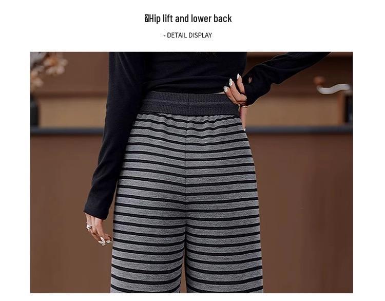 Women's Striped Elastic Waist Wide-Leg Knitted Pants, Slim-Fit Casual, Spring/Autumn 2025.