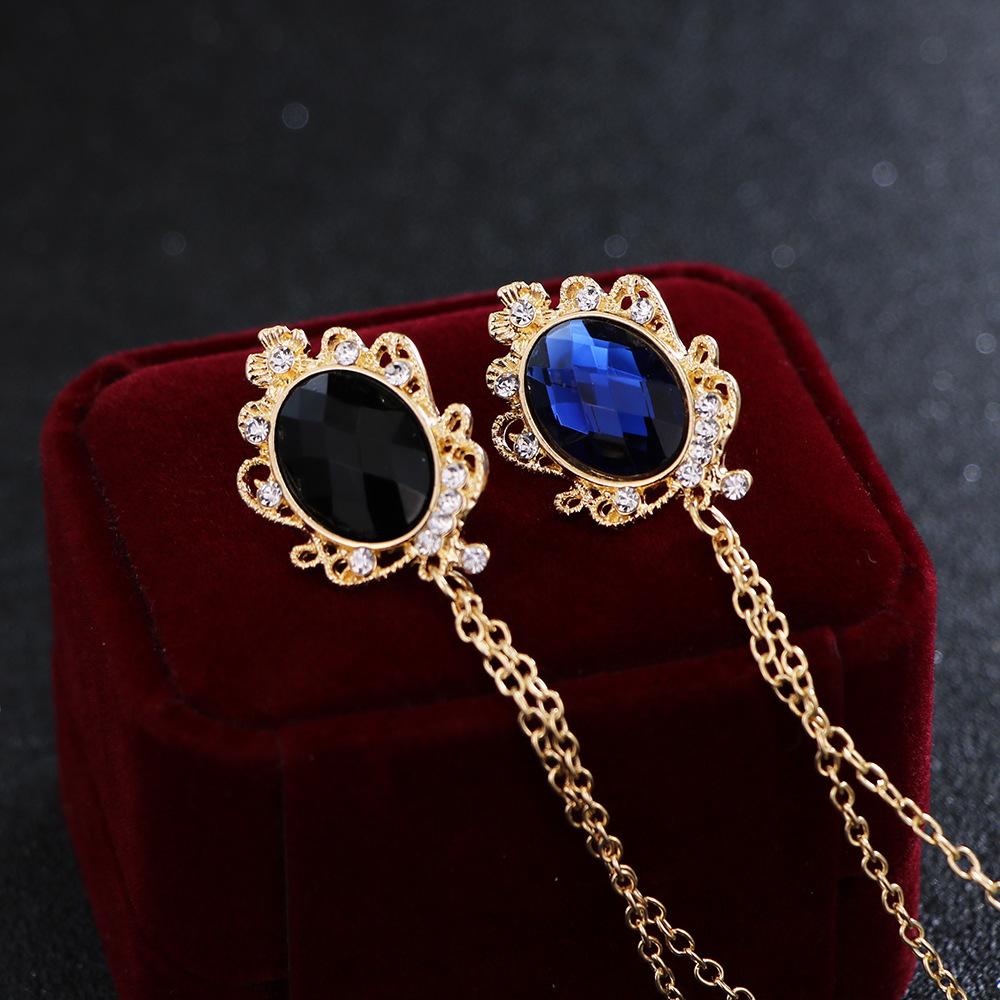 Luxury Crystal Tassel Chain Brooch Set - Personality Men's Suit Badge, Dress Corsage Pin Jewelry, Elegant Tie Accessories