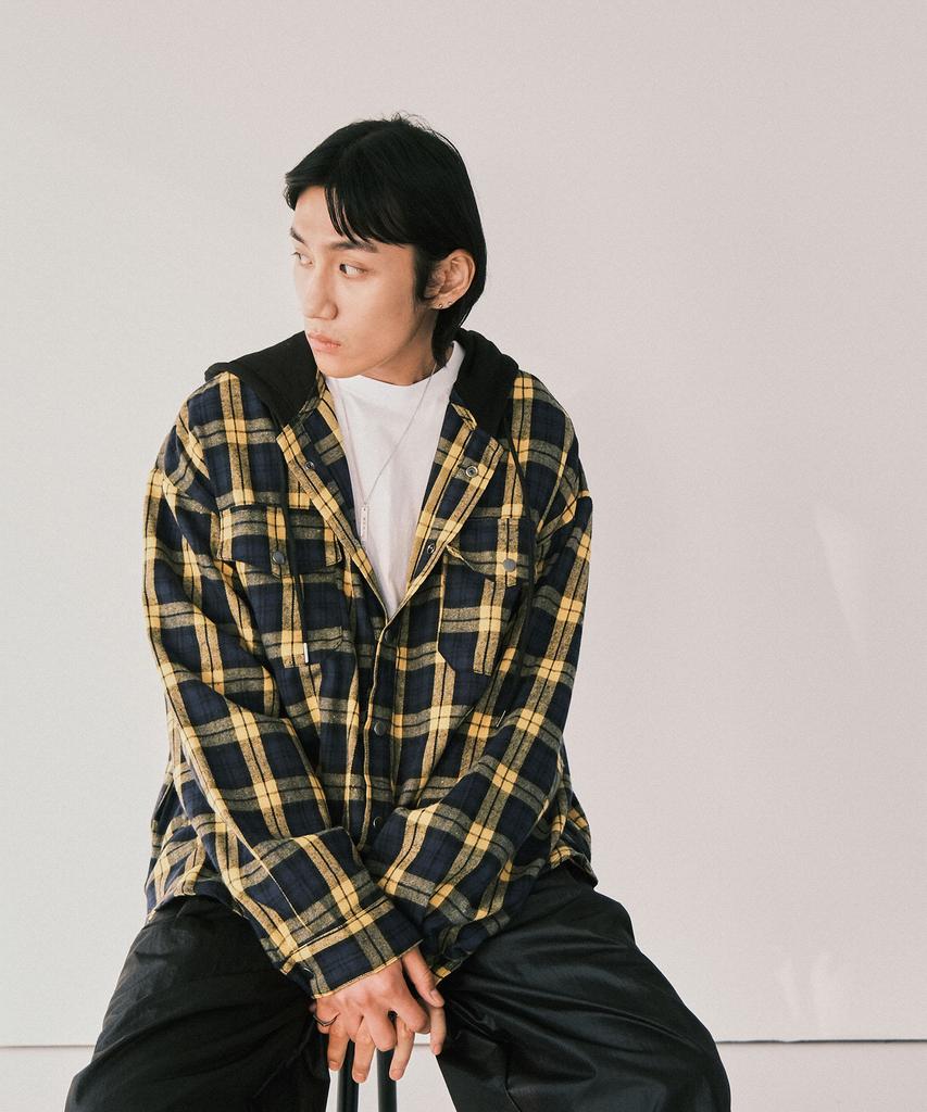 SLOW RECORD HOUSE Hooded Check Shirt_Yellow