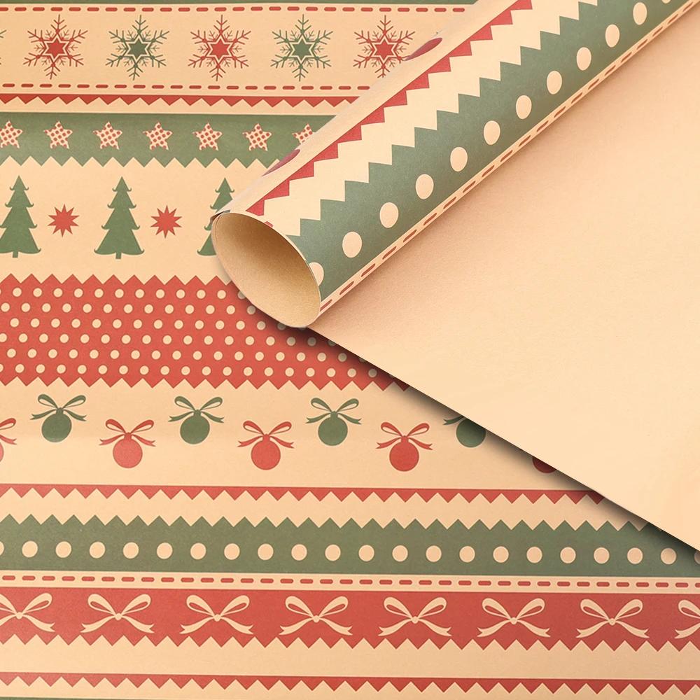 5Pcs Christmas Wrapping Paper Gifts Wrapping Paper Diy Packing Craft Cartoon Printed Kraft Paper Xmas Wedding Party Decor Paper