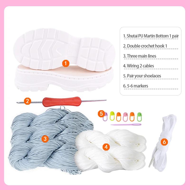 1 Set Hand Crochet Shoe Sole+ Hollow Thread, Soft Rubber Insole Hand-knitted for Shoes, Sandals, Needles Knitting DIY Material